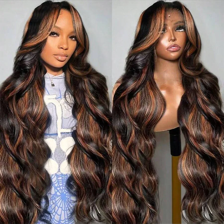 13x6 تسليط الضوء على الدانتيل شعر مستعار أمامي شعر الإنسان P1B/30 الجسم موجة الدانتيل الباروكة الأمامية شعر الإنسان قبل قطعها 200% الكثافة 36 بوصة للنساء