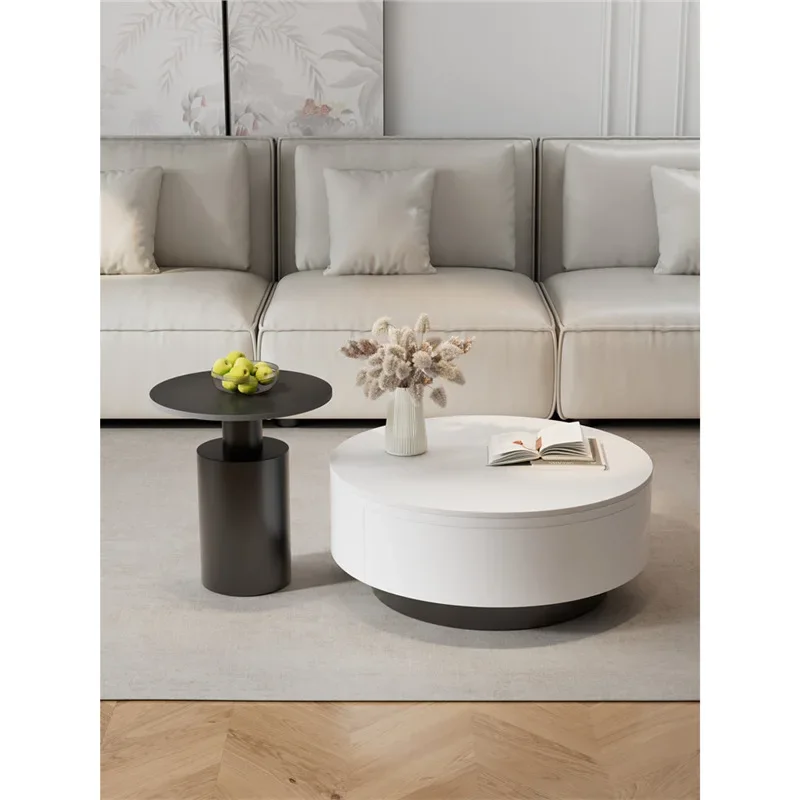 Italian high-end light luxury rock slab coffee table small apartment living room household minimalist round