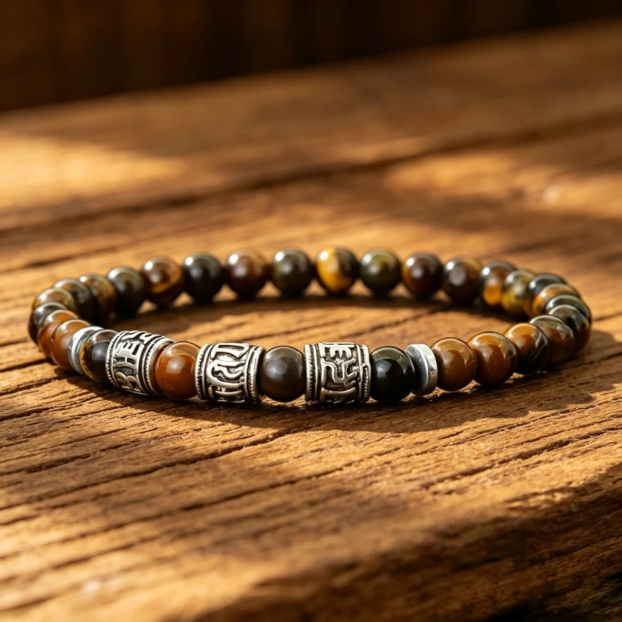 Vintage Mantra Bracelet Men 6mm Howlite Lava Tiger Eyes Beads Braslet Viking Accessories Pulseras Para Hombre Tibet Braclet