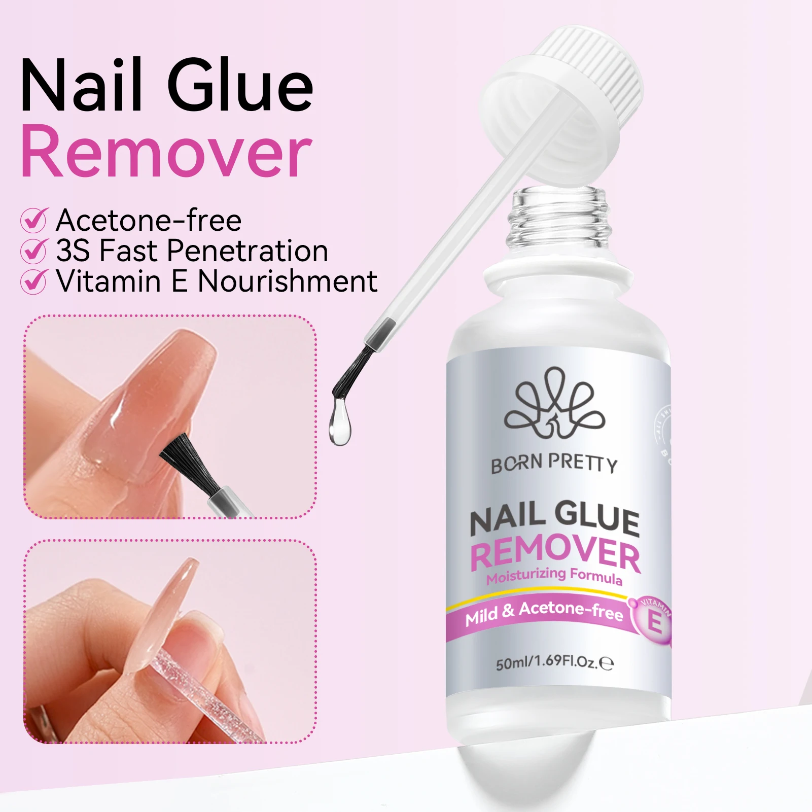 BORN PRETTY 1 Butelka 50ml Środek do Usuwania Kleju do Paznokci Sztucznych, Szybka Penetracja 3S, Łatwe Usuwanie Paznokci Dociskanych i Cyrkonii