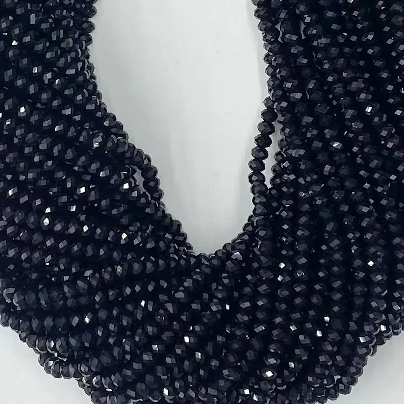Natural Black Agate Gemstone Facted Rondelle Loose Beads DIY Bracelet Necklace Jewelry 38cm Energy Fashion Trendy Accessories
