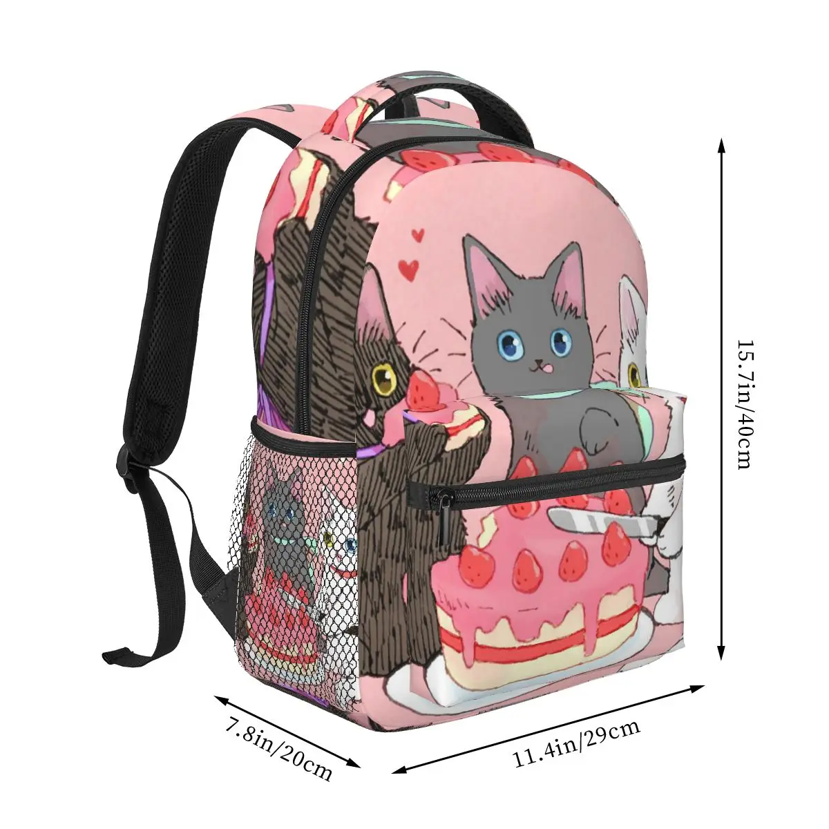 Cute Kitten Cutting Cake Pattern Student Backpack School Bag Hiking Travel Daypack for Men Women Fashion Bookbag Shoulder Bags