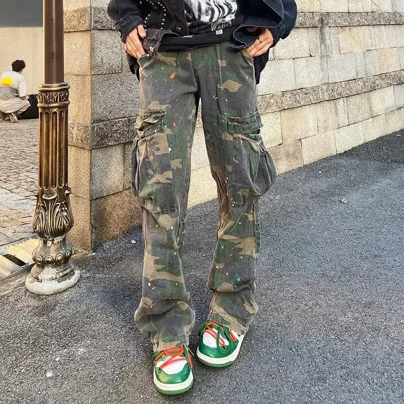 2023 New Fashion Camouflage Baggy Tracksuit Cargo Pants For Men Inkjet Side Pockets Sports Joggers Women Casual Loose Trousers