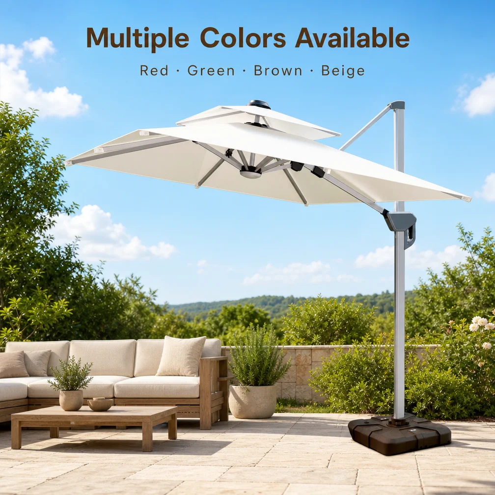 Sided Pole Cantilever Sun Parasol Beach Waterproof Outdoor Furniture Umbrella With LED Light Aluminum Frame Eco-Friendly