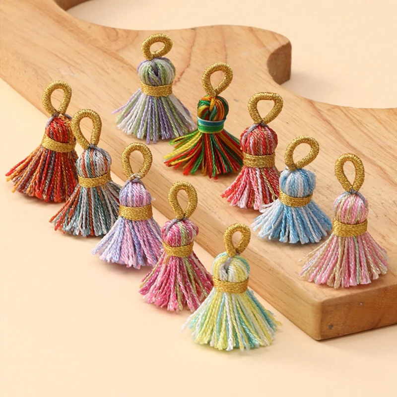 20pcs/lot Mini Starry Tassel Pendant Multi-strand Thread Zongzi Charms for DIY Keychain Jewelry Making Handmade Accessory