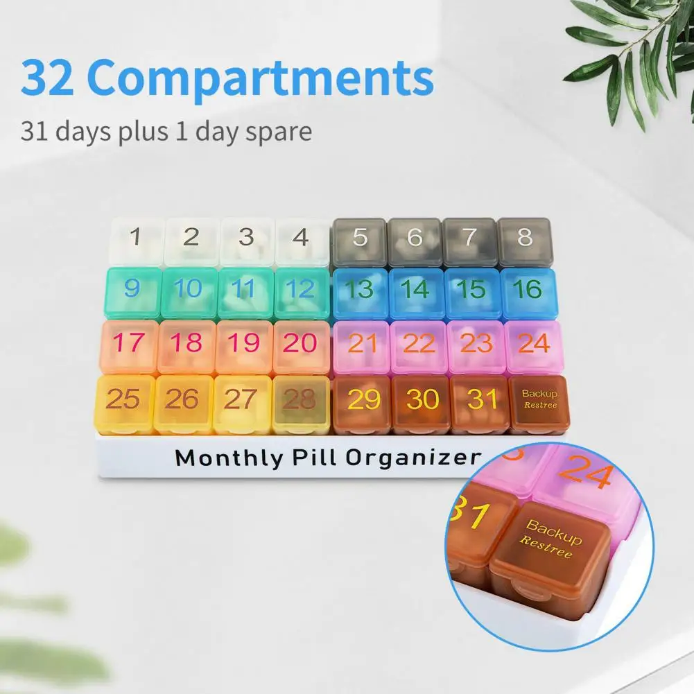 Travel Pill Organizer Capacity Monthly Pill Box Organizer with 32 Grids for Weekly Tablets Storage Compact Dispenser for Travel