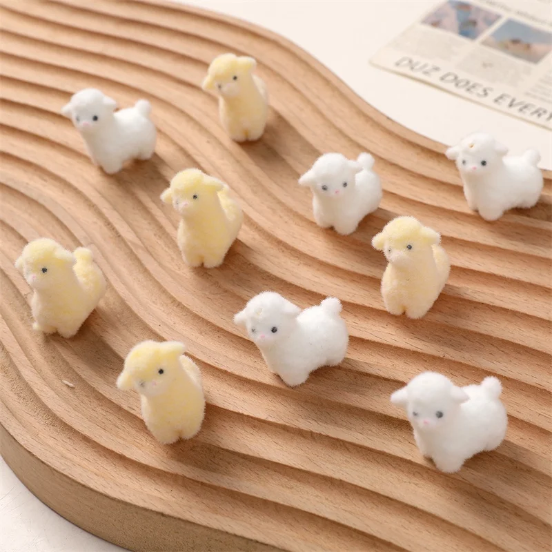 Wholesale 30pcs/lot  flocking effect animals cartoon sheep shape resin dolls beads diy jewelry garment pendant accessory