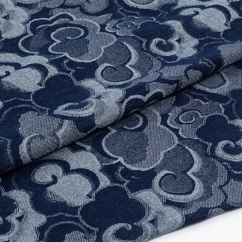 Jacquard Wash Denim Fabric Xiangyun Dark Blue Thick Coat Pants Bag Pillow Designer for Sewing Cloth Fashion Wholesale Material