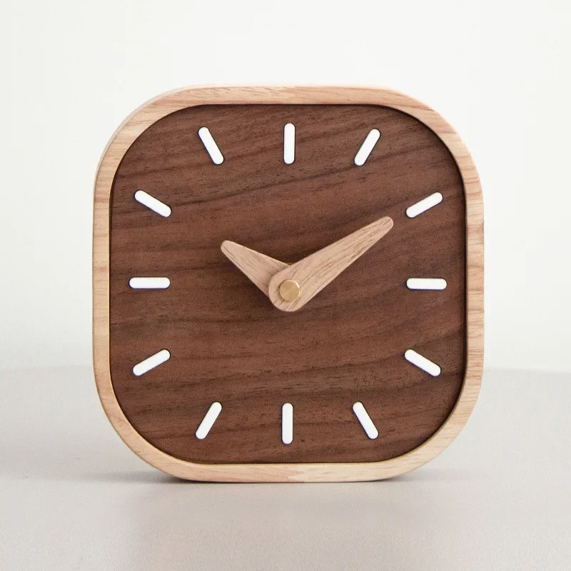 Creative Black Walnut Solid Wood Small Table Clock Nordic Simple Wind Bedroom Bedside Office Display Mute Decorative Desk