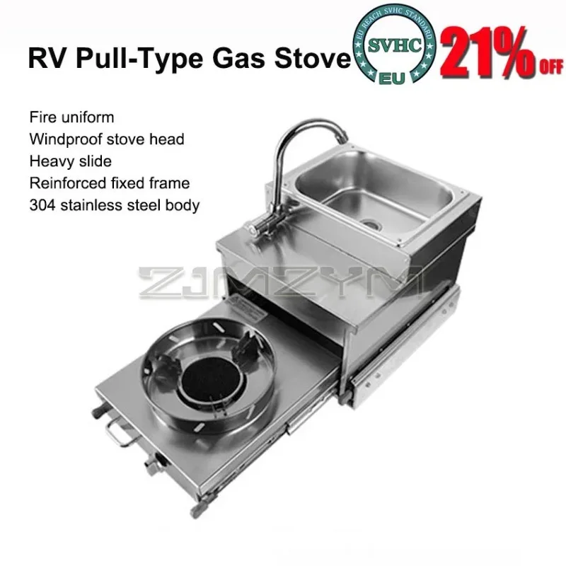 RV Stainless Steel Gas Stove Pull-out Slide Out Kitchen For Camper Trailer Caravan Motorhome With sink and faucet