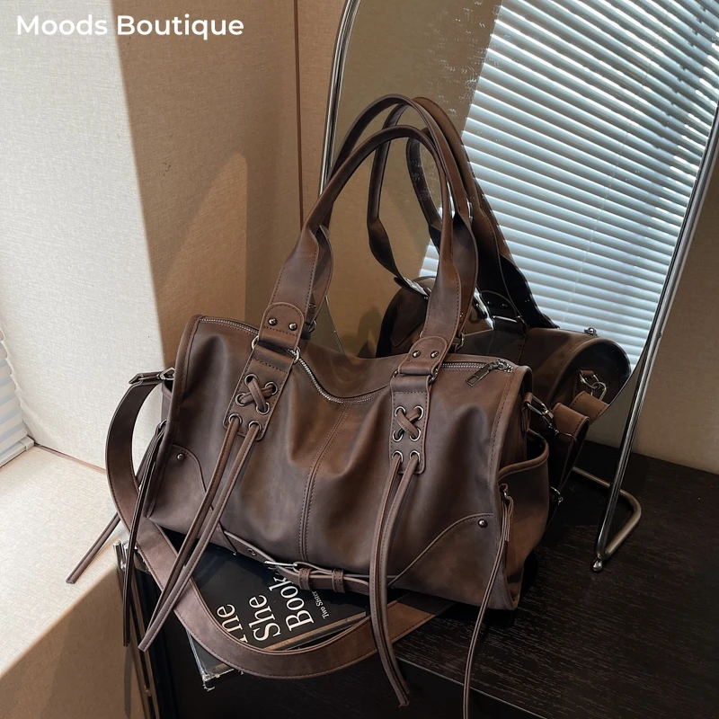 MOODS Retro Biker Style Shoulder Bag For Women Soft PU Leather Pure Color Big Capacity Crossbody Bag 2025 Latest Fashion Handbag