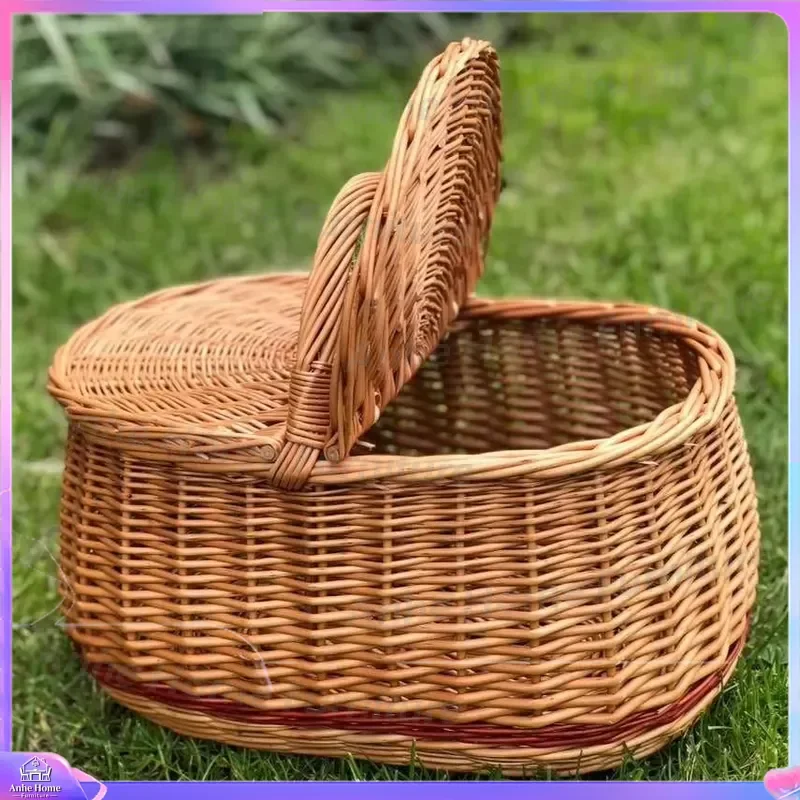 Wicker Storage Basket with Lid Large Rattan Laundry Hamper Foldable Organizer Bin for Home Bedroom Living Room Decor Gift