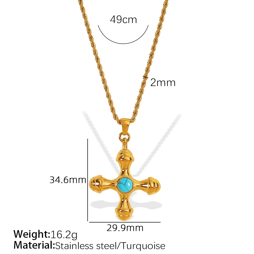 Keen-on Stainless Steel Natural Stone Cross Pendant NecklaceExquisite Color PVD Plated Personalized Jewelry Gift