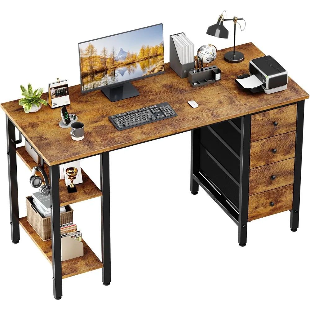 

Lufeiya 47 Inch Computer Desk with 4 Drawers & Storage Shelves, Writing Work Study Desk for Home Office Bedroom, Modern Simple