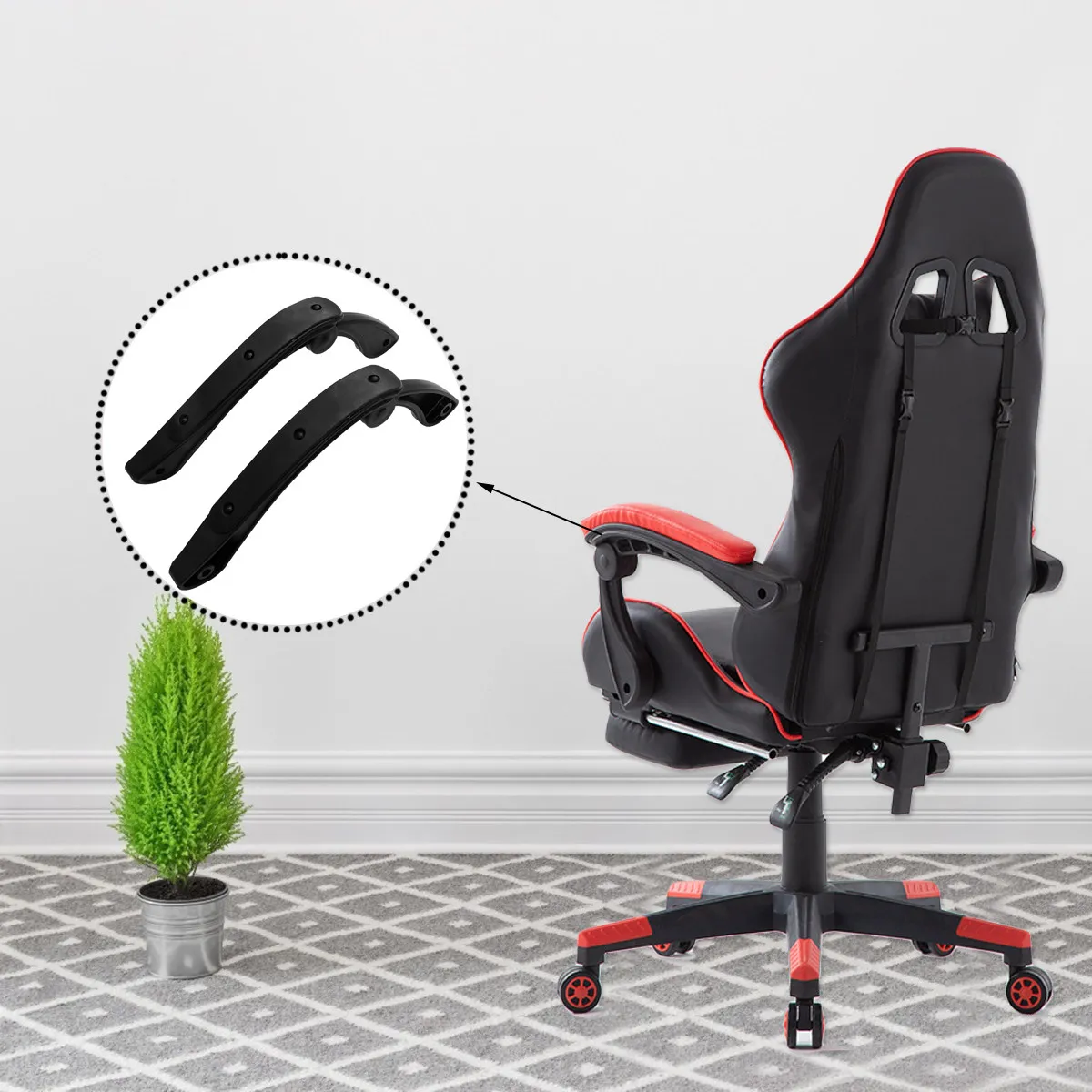 ユニバーサルオフィスチェアアームレストアクセサリー黒色プラスチック製ハンドレール人間工学に基づいた135度適切な高齢者向け家具部品