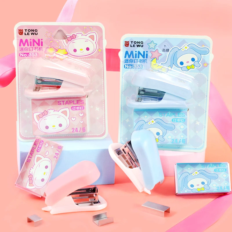 귀여운 산리오 쿠로미 스테이플러 세트, 마이 멜로디, 휴대용 학생 재료 시험지, 미니 바인딩 기계, 만화 학교 문구
