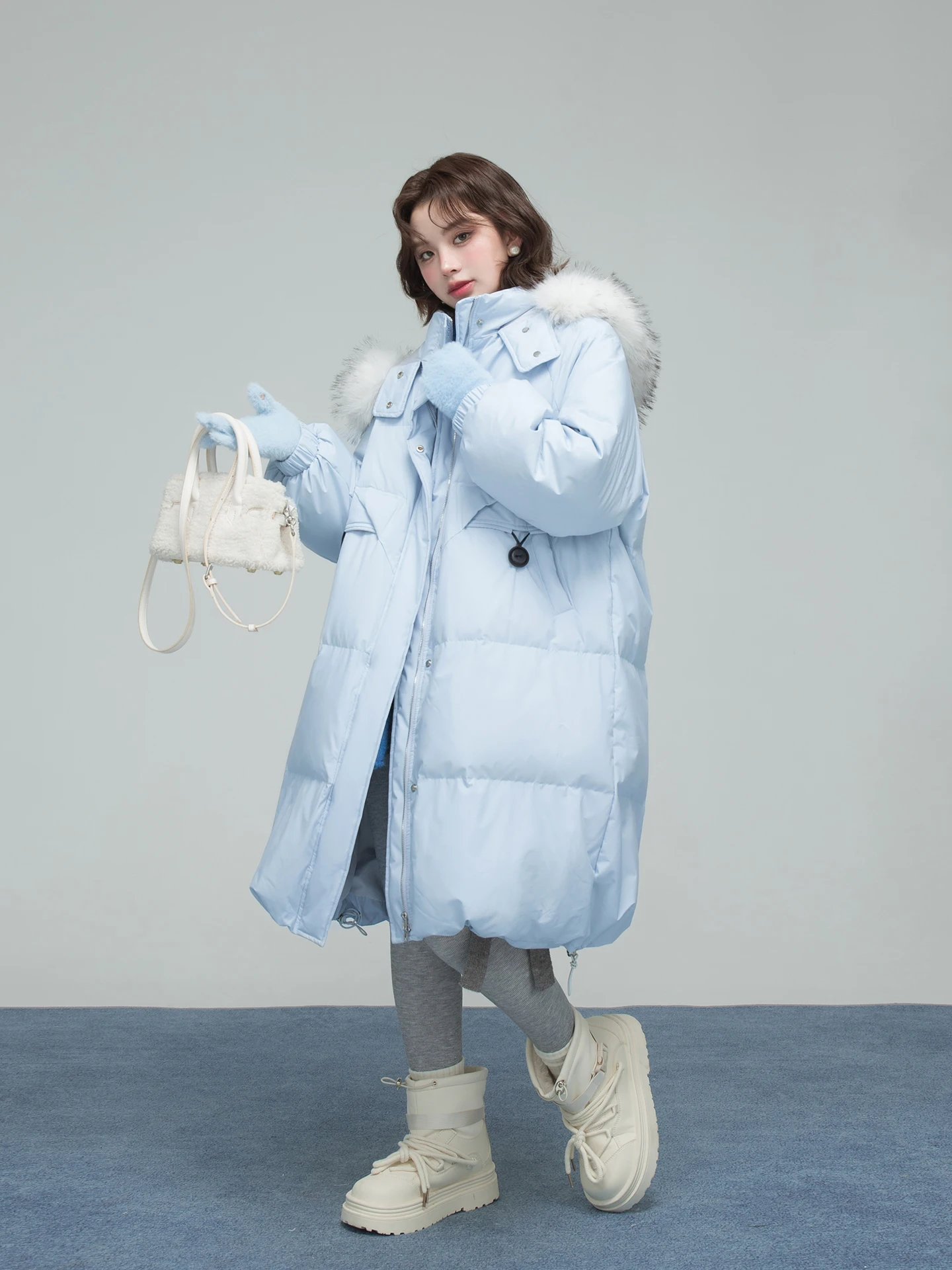 

ONEOFUUU Women's Long down Jaet ket 90 White Du down Warm Fun Korean Sle Commute Faion Polyester Fabric Coat