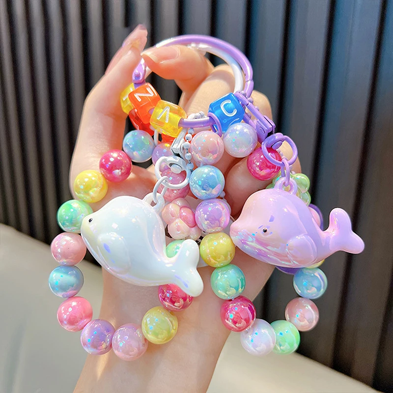 Ocean Dolphin Keychain Pendant Fresh Color Beaded Couple Bag Pendant Mobile Phone Chain