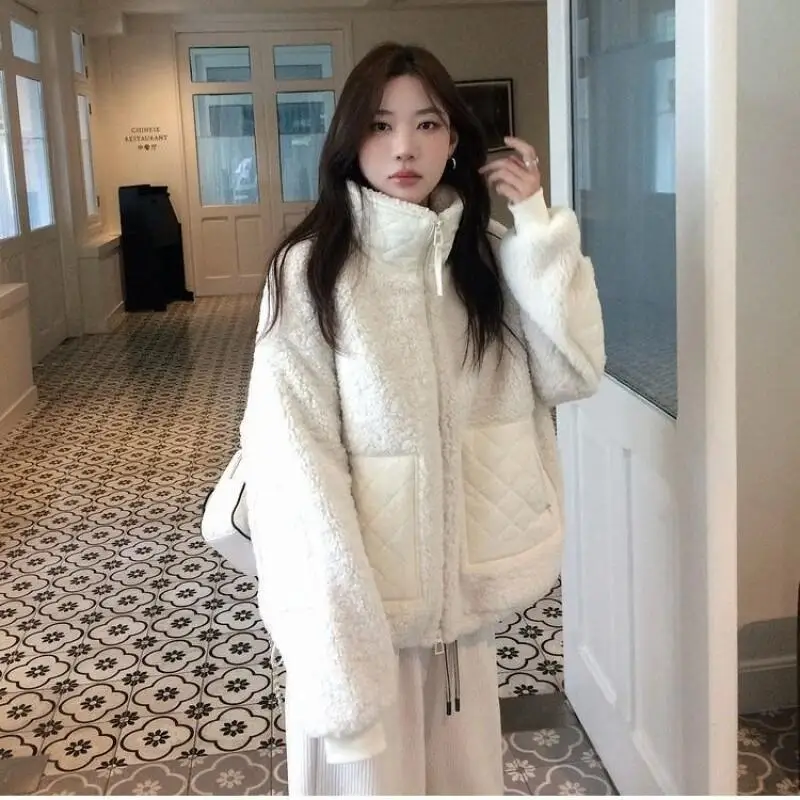 Women's Short Cotton Padded Jacket Autumn Winter Korean Style Patchwork Coat Women Warm Grid 2025 New Model Keep Warm Fashion