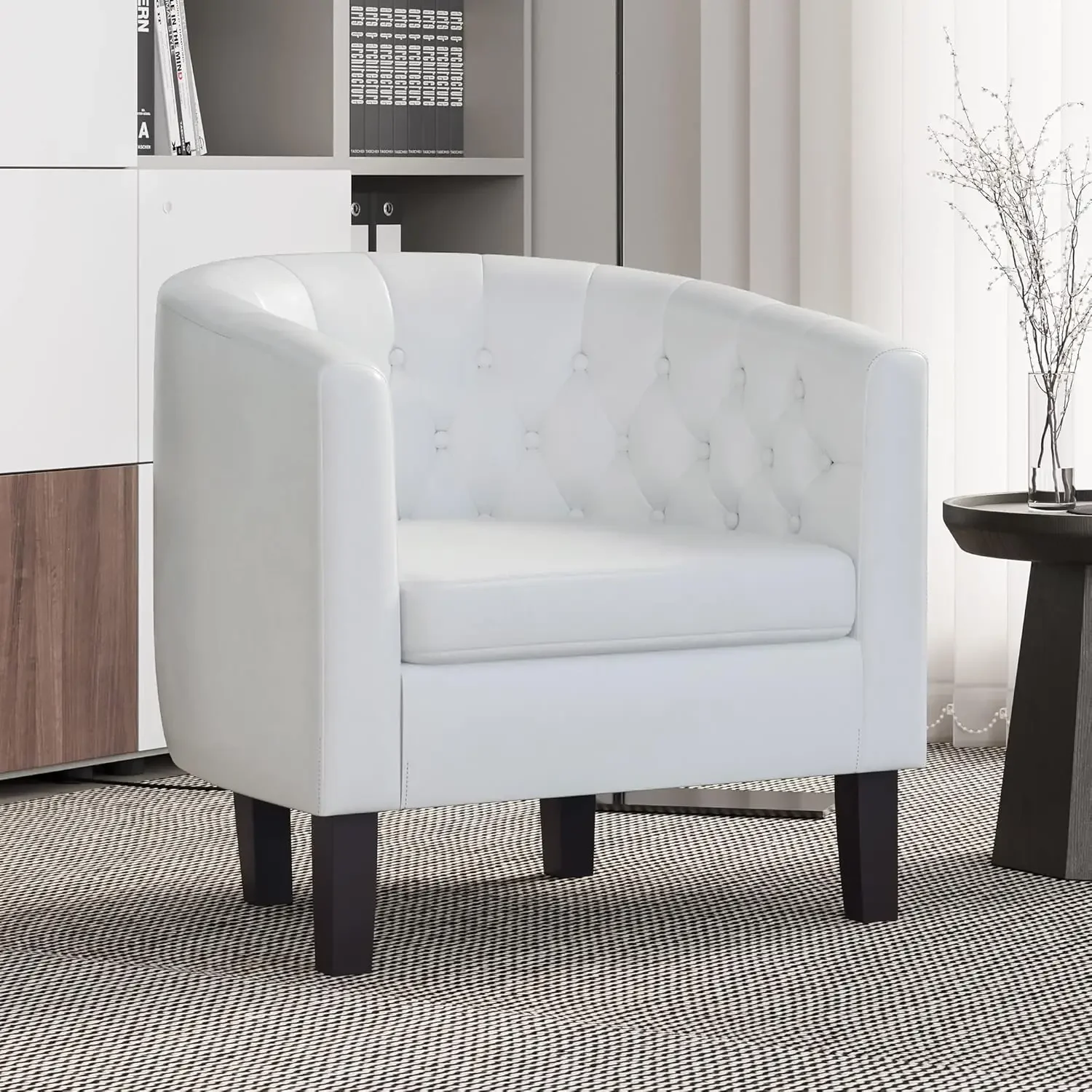 Accentstoelen voor woonkamer Set van 2 elegante fauteuils Gestoffeerde getufte komstoelenClubstoelen voor slaapkamer met stevige benen en kunst