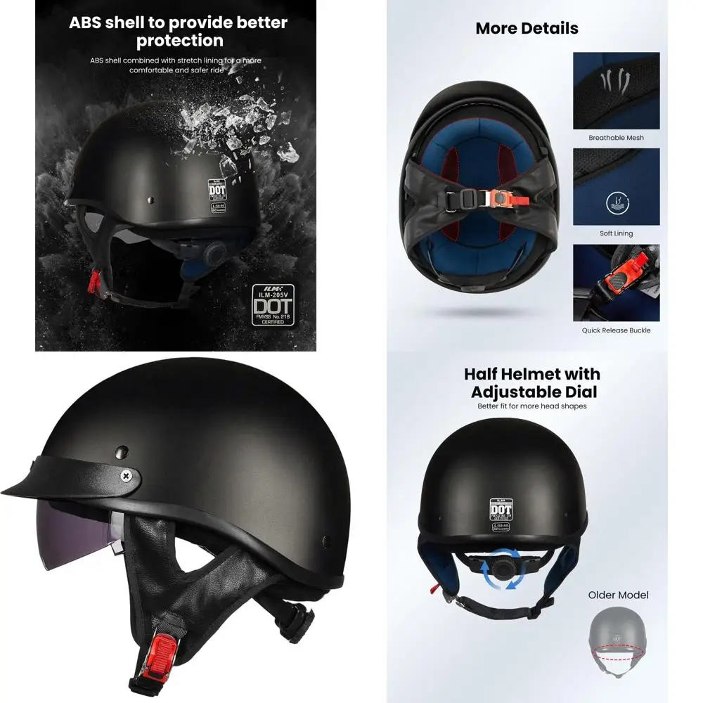 

Motorcycle Half Helmet with Quick Release Sun Visor, DOT Certified, Suitable for Cycling and Motocross, Unisex XL, Matte Black