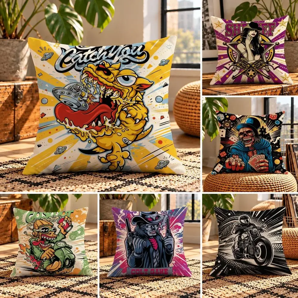 art Hardcore Grotesque Graffiti Cushion Cover Short Plush Throw Pillow Cover Soft Cozy Cushion Case for Sofa Bedroom Home Decor