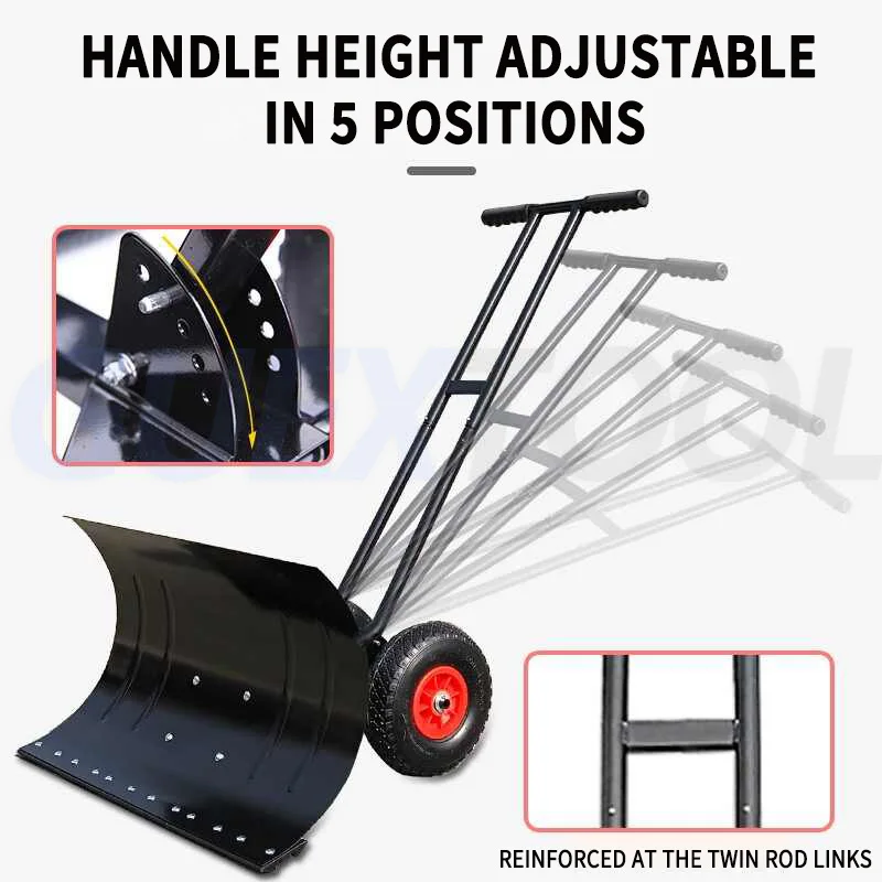 2026 Hot sellingManual Snow shovel Snow Pushing Wheeled Snow Shovel Tool Snow Removal And Sweeping Wheeled Grain Pushi