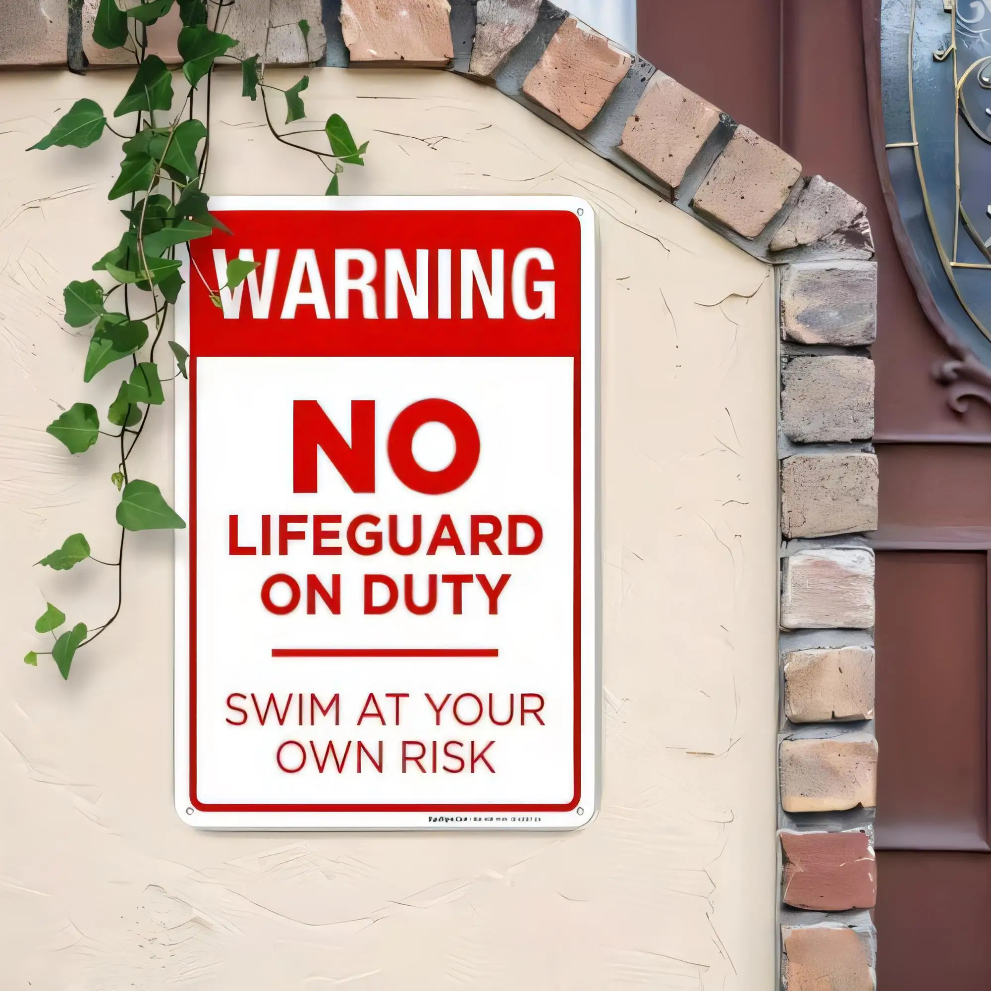 Tin Sign Warning No Lifeguard On Duty Swim At Your Own Risk Metal Plaque Vintage Safety Warning Wall Decor for Pool Garden Bathr
