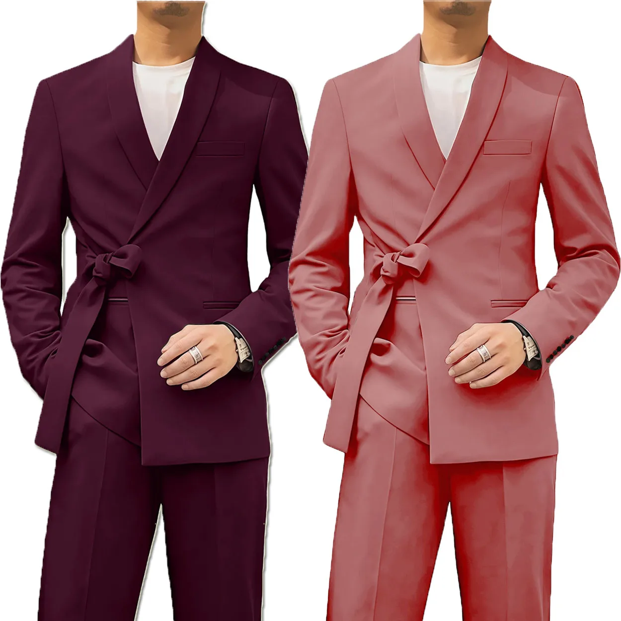 

Shawl Collar Men's Suits Elegant Belt Wedding Dress Costumes Full Luxury Evening Celebrity 2 Pieces Jackets+Pants Coats Blazers