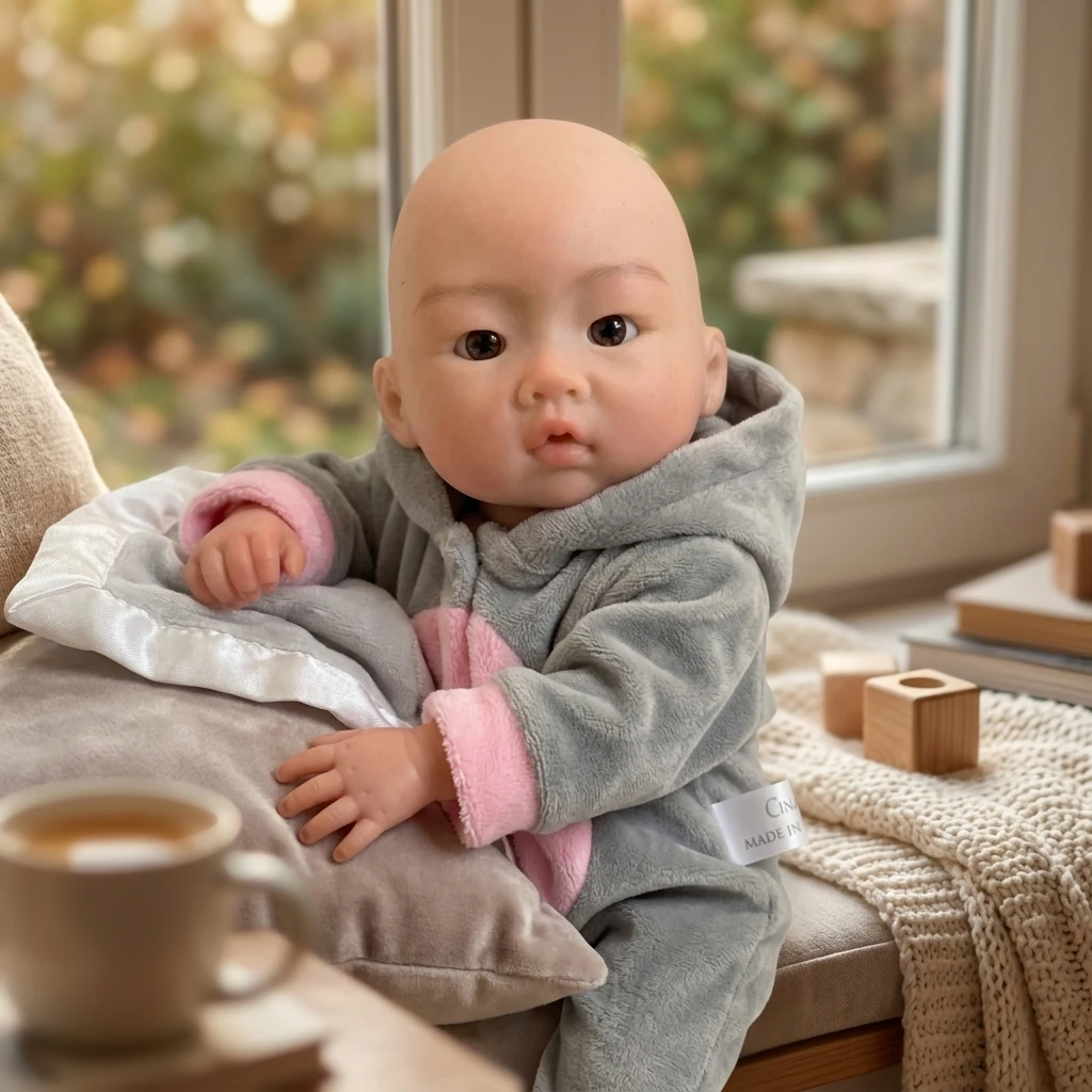 10 Inch Full Body Silicone Reborn Doll Gray Pink Elephant Outfit Lifelike Newborn Realistic Hand-Painted Waterproof Collectible Art Ornament for Holiday & Birthday Gifts