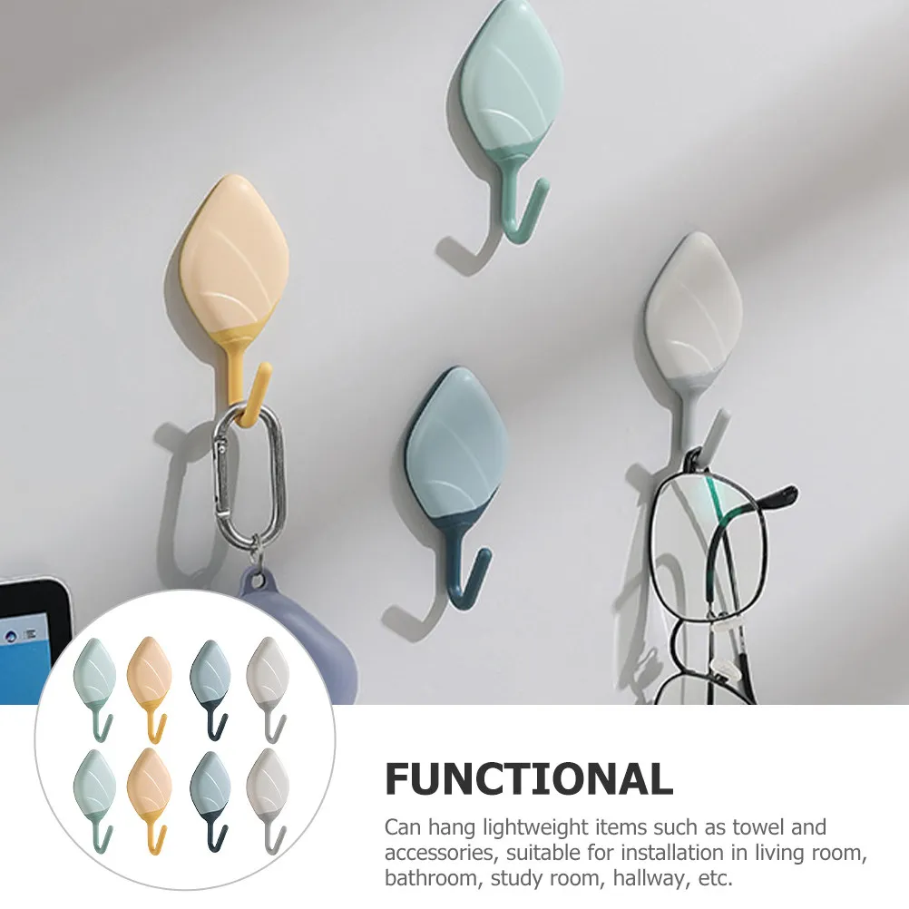 Adhesive Leaf Wall Hooks 8Pcs Decorative Sticky Hangers for Kitchen Bathroom Keys Towels and Doors - view 6