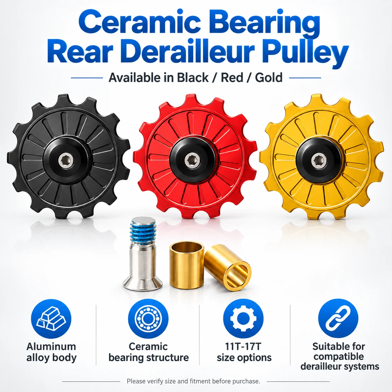 1PCS Rear Derailleur Jockey Wheel Ceramic Pulley MTB Pulleys Road Bike Ceramics Bearing Guide Wheel 11/12/13/14/15/16/17T