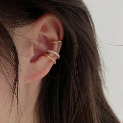Fashion Simple Gold Color Crystal Clip Earrings for Women Girls Minimalist Metal Mirco Pave Rhinestone Fake Piercing Ear Jewelry