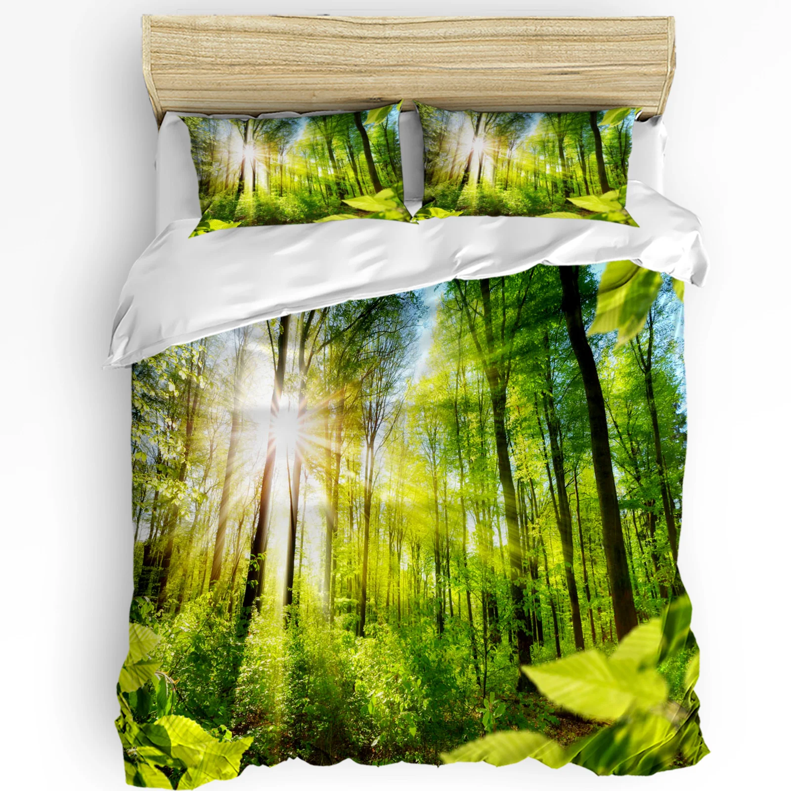 Green Forest Sun Natural Landscape 3pcs Bedding Set For Bedroom Double Bed Home Textile Duvet Cover Quilt Cover Pillowcase