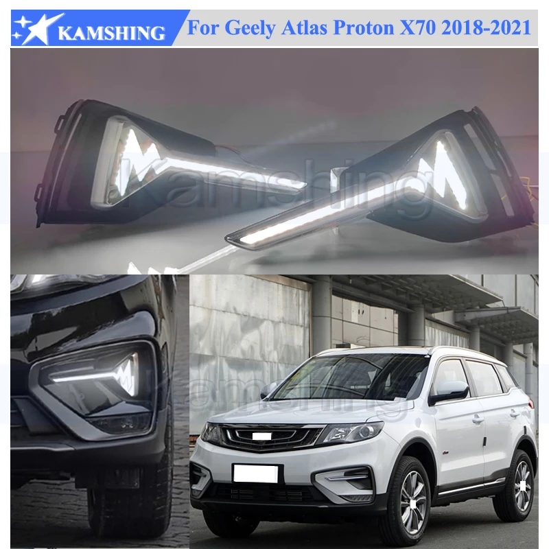 

Kamshing 1 комплект модифицированных светодиодных дневных ходовых огней DRL для Geely Atlas Proton X70 2018-2021, передние противотуманные фары, передние фары дальнего света