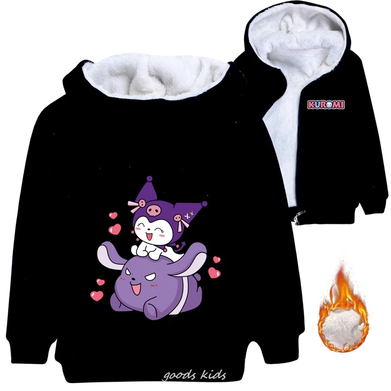 1-15 Years Old Lovely Kuromi Melody Cosplay Children's Hoodie Zippered Cardigan Jacket Cute Thickened Cotton Halloween Party Top