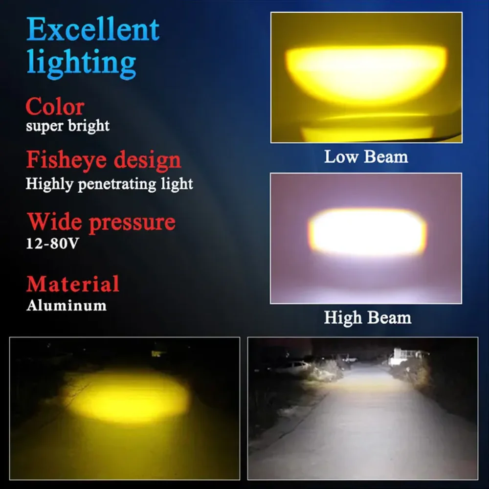 CSP عدسة أبيض أصفر مرحبا لو شعاع الضباب ضوء سكوتر دراجة نارية ملحقات المصابيح H4 LED H6 BA20D LED دراجة نارية المصابيح الأمامية