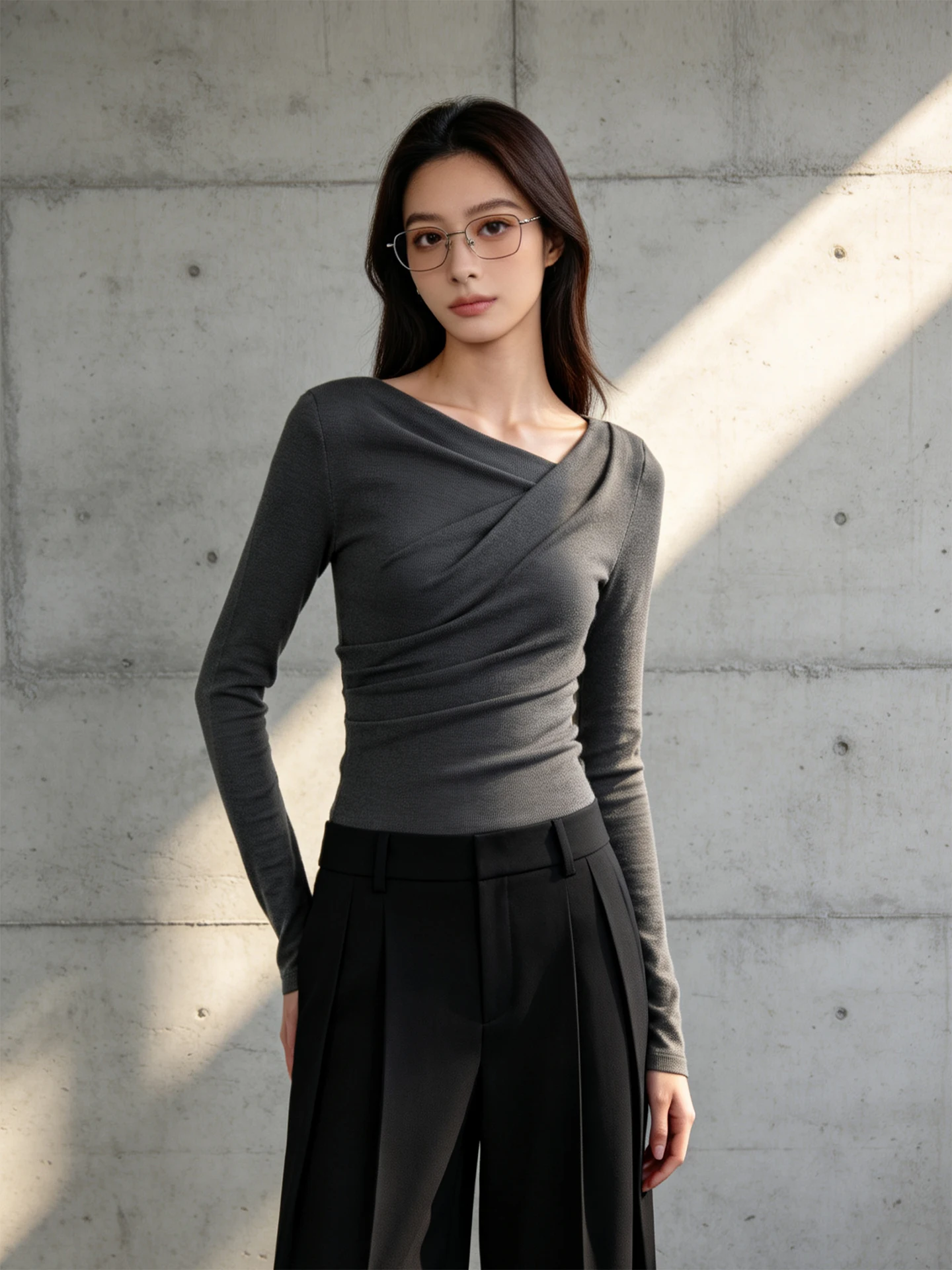 American Style Women's Short Sleeve T-Shirt Spring Autumn Waist Cinching Pleated Design Commute Slim Asymmetrical Long Sleeve...