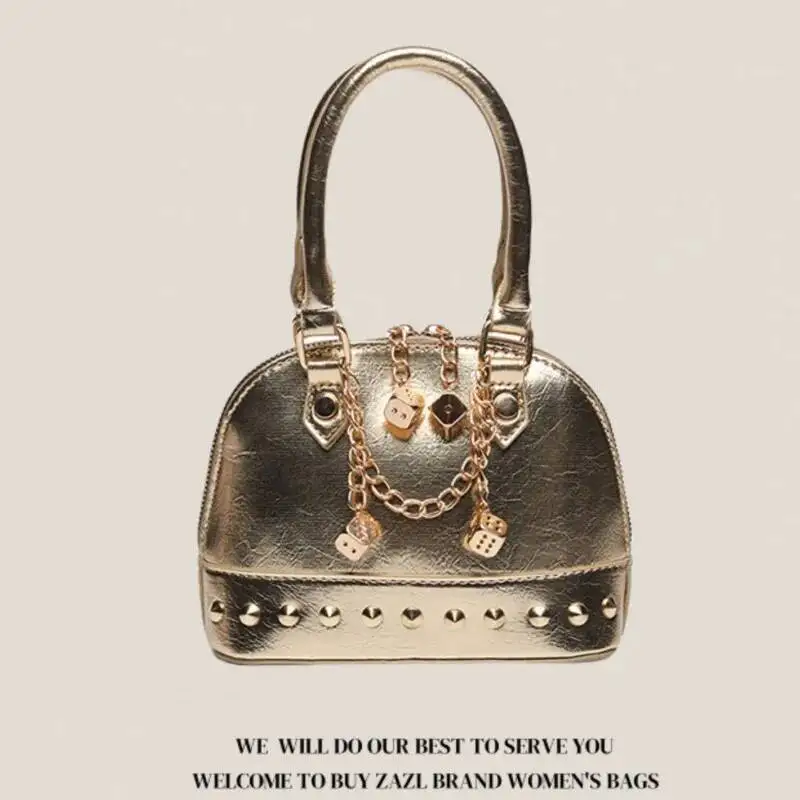 Bloom Versatile Gold Shell Purse Women Vintage Chain Leather Y2k Hand Bag Female Retro Casual Crossbody Bags Wallets New