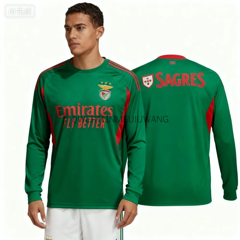 أحدث قميص منزلي للرجال من Benfica: تي شيرت رياضي خارجي كبير الحجم بأكمام طويلة لعام 2025، نمط جديد للتدريب المريح