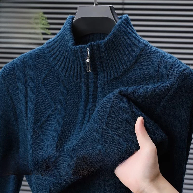 

Высококачественный зимний мужской вязаный свитер Camere с высокой молнией и круглым вырезом Ne Thiened Mid-Year, большой размер, шерстяной ильт