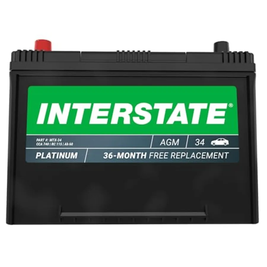 

Automotive Battery 12V 60Ah Group Size 34 740CCA SLI AGM Auto Replacement Battery for Cars SUVs Sedans Trucks Vans Black High P