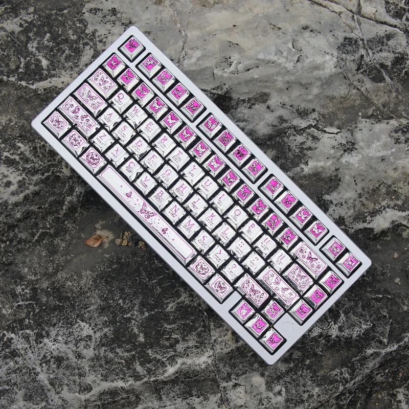 Nuevas teclas de Metal con flor de mariposa, tapa de llave con perfil de cereza personalizado, impresión de transferencia VU, tecla de punto de dibujos animados de Anime para jugadores Diy