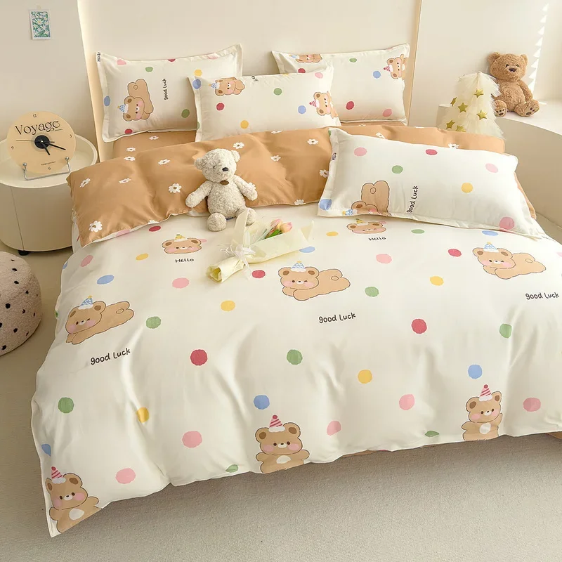 Cute Bears Duvet Cover Set Cartoon Soft Bedding Sets with Zipper, Reversible Thickened Colored Dots Printing Comforter Covers