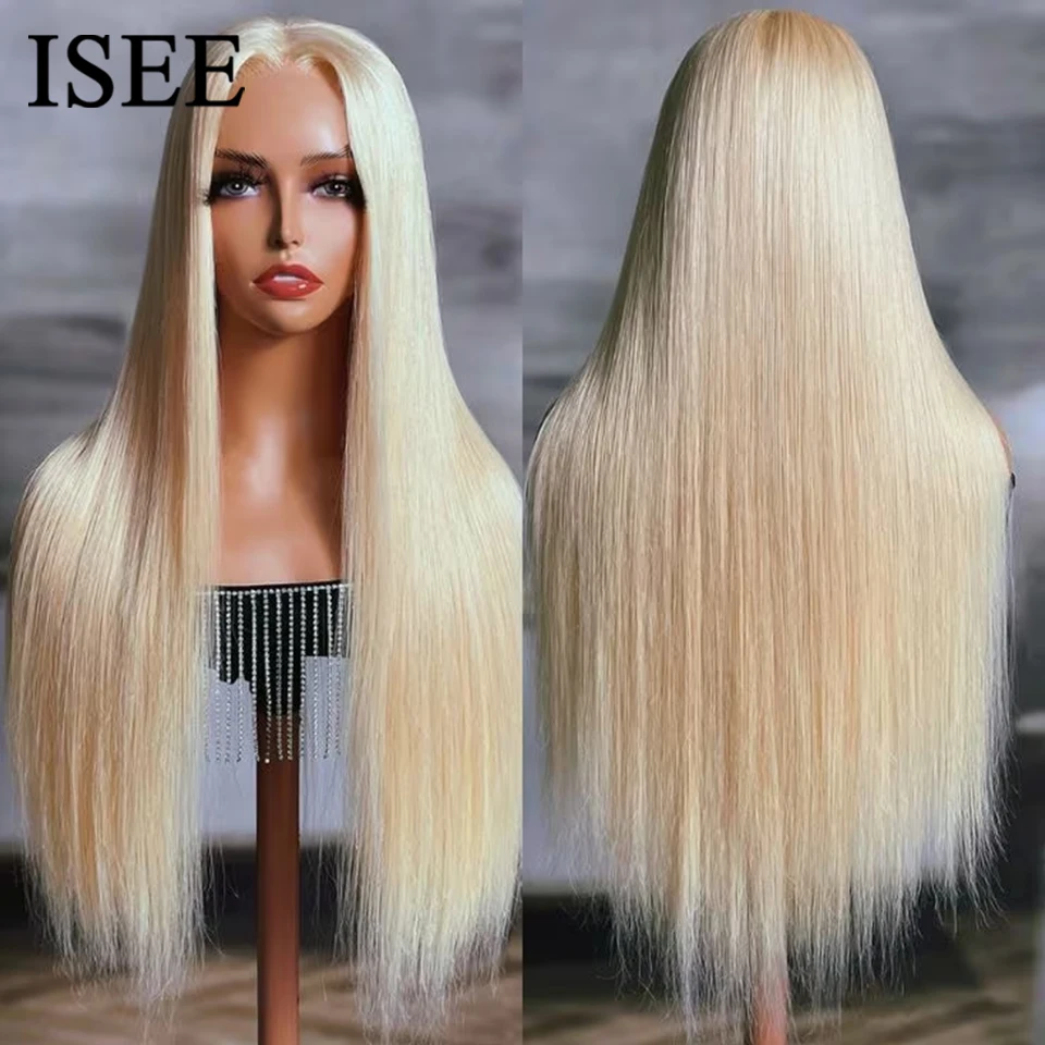 ISEE HAIR Brazilian Wear Go 613 Blonde Color Preplucked Straight Glueless Lace Closure Wig Wear And Go 4x6 Glueless Human Hair