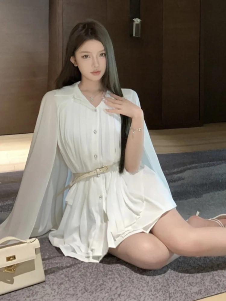 2024 Summer French Fashion Casual 2 Piece Suits Women Loose Shirt + Pleated Skirt Sets Korean Elegant Two Piece Set For Women