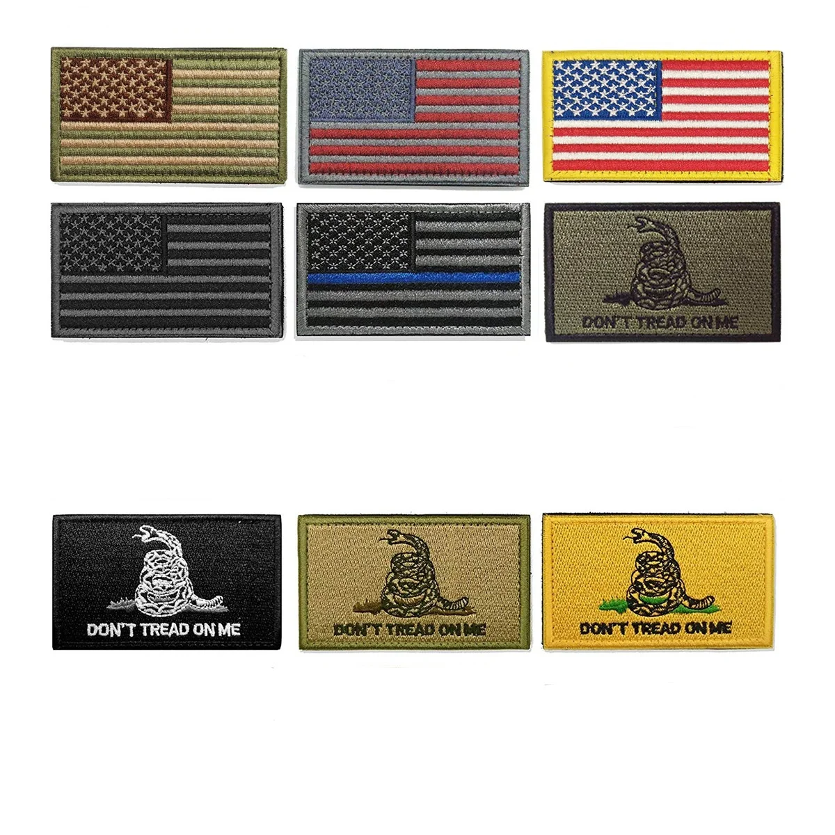 USA Flag Embroidery Hook Loop Patches Rectangular Badges Don't Tread on Me Tactical Cloth Stickers for Outdoor Backpack Cap DIY