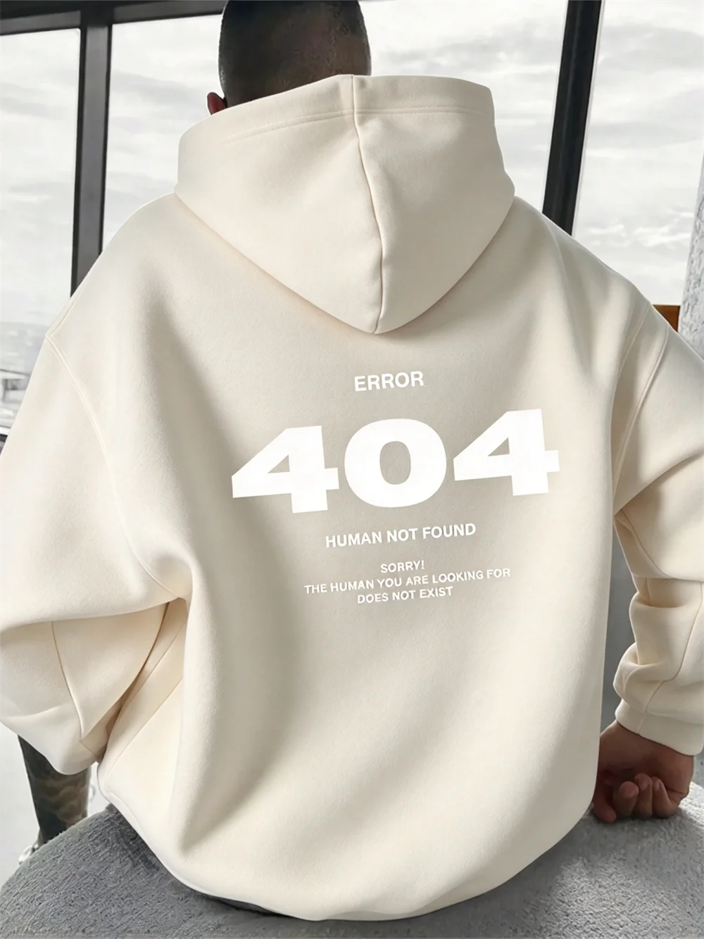 2026 Men's Error 404 Human Not Found Graphic Hoodie Oversized Loose Back Print Streetwear Casual Hooded Sweatshirt Tops
