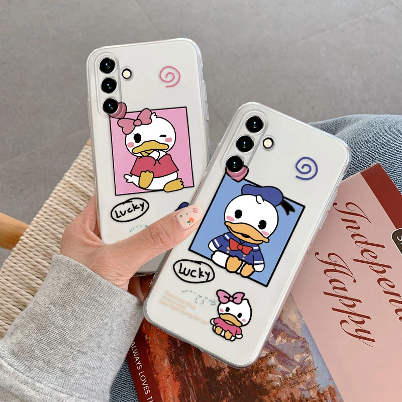 Funda transparente para teléfono Samsung Galaxy A55 5G A 55, carcasa bonita de Mickey, Minnie Mouse, Daisy, Pato Donald, Stitch