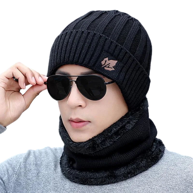 

Fashion Winter Beanies Hats Scarf Set for Men Black Blue Red Khaki Knitted Balaclava Beanie Mufflers Cap Mouth Neck Warmer B007